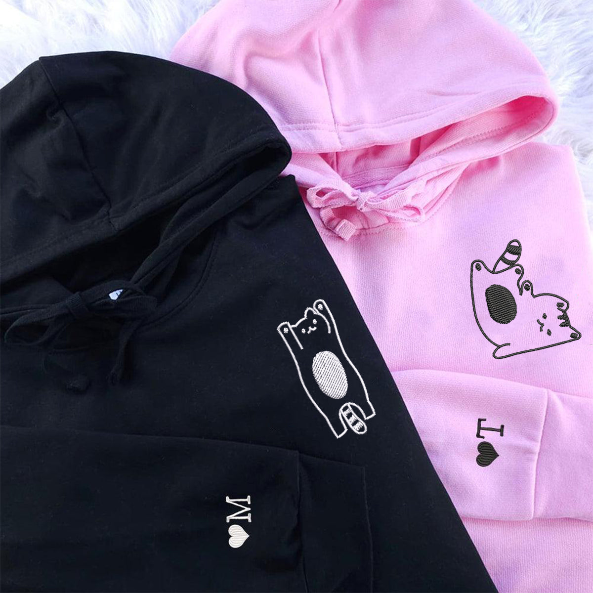 Silly Cat Matching Hoodies for Couples - Custom Embroidered Sweatshirts