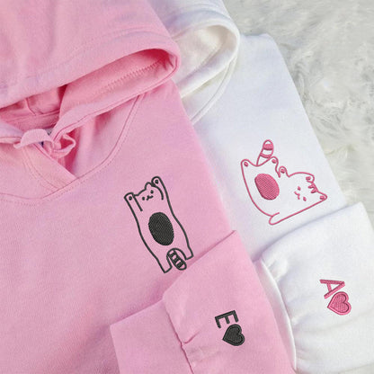 Silly Cat Matching Hoodies for Couples - Custom Embroidered Sweatshirts