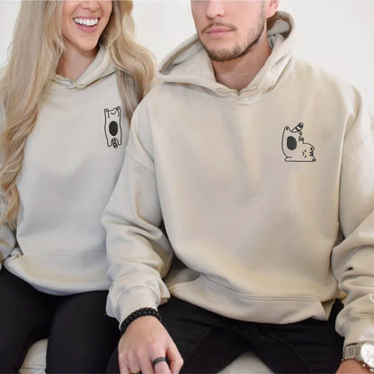 Silly Cat Matching Hoodies for Couples - Custom Embroidered Sweatshirts