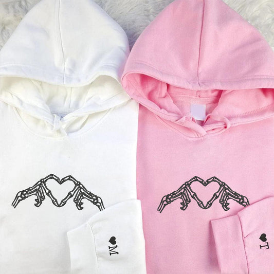 Skeleton Heart Roman Numeral Matching Hoodies for Couples - Custom Embroidered Sweatshirts