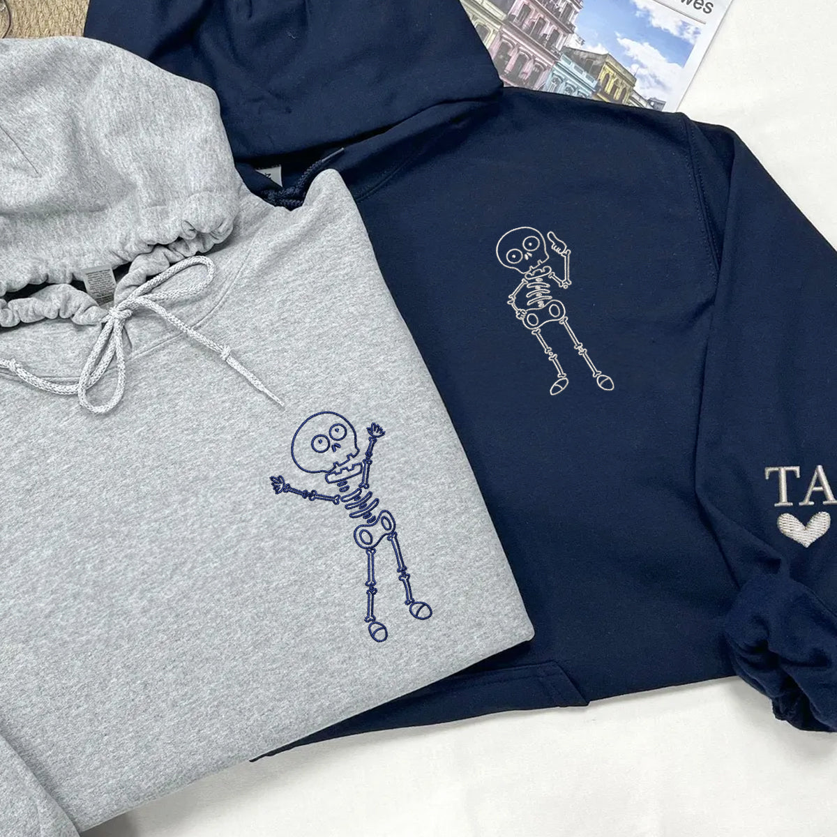 Skeleton Matching Hoodies for Couples - Custom Embroidered Sweatshirts