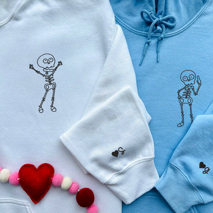 Skeleton Matching Hoodies for Couples - Custom Embroidered Sweatshirts