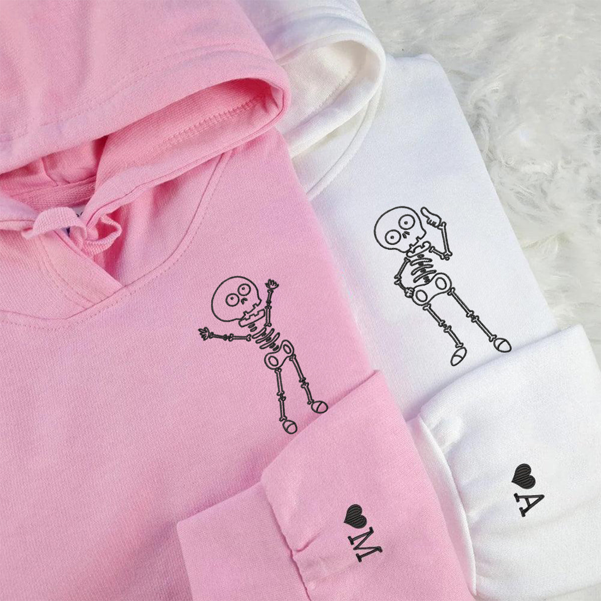 Skeleton Matching Hoodies for Couples - Custom Embroidered Sweatshirts