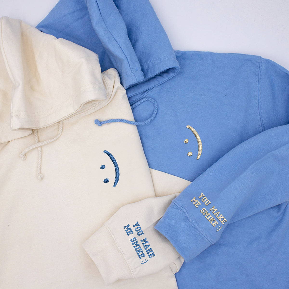 Smile Face Matching Hoodies for Couples - Custom Embroidered Sweatshirts