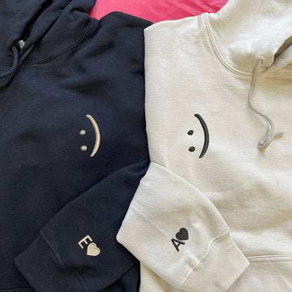 Smile Face Matching Hoodies for Couples - Custom Embroidered Sweatshirts