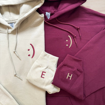 Smile Face Matching Hoodies for Couples - Custom Embroidered Sweatshirts