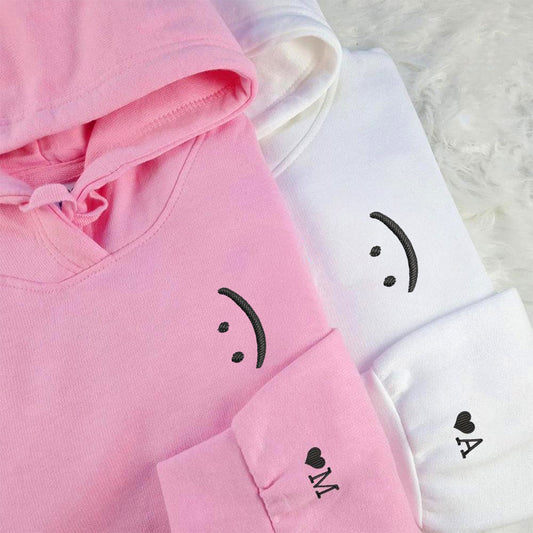 Smile Face Matching Hoodies for Couples - Custom Embroidered Sweatshirts