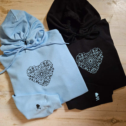 Snowflake Heart Matching Hoodies for Couples - Custom Embroidered Couple Sweatshirts