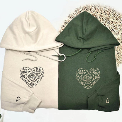 Snowflake Heart Matching Hoodies for Couples - Custom Embroidered Couple Sweatshirts