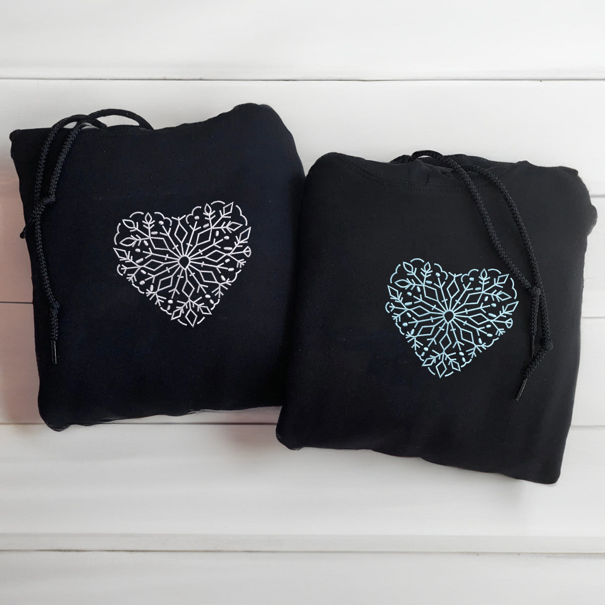 Snowflake Heart Matching Hoodies for Couples - Custom Embroidered Couple Sweatshirts