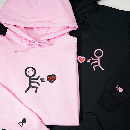 Stick Figure Love Matching Hoodies for Couples - Custom Embroidered Sweatshirts