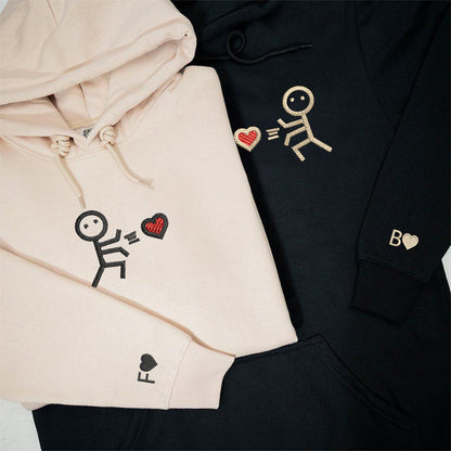 Stick Figure Love Matching Hoodies for Couples - Custom Embroidered Sweatshirts