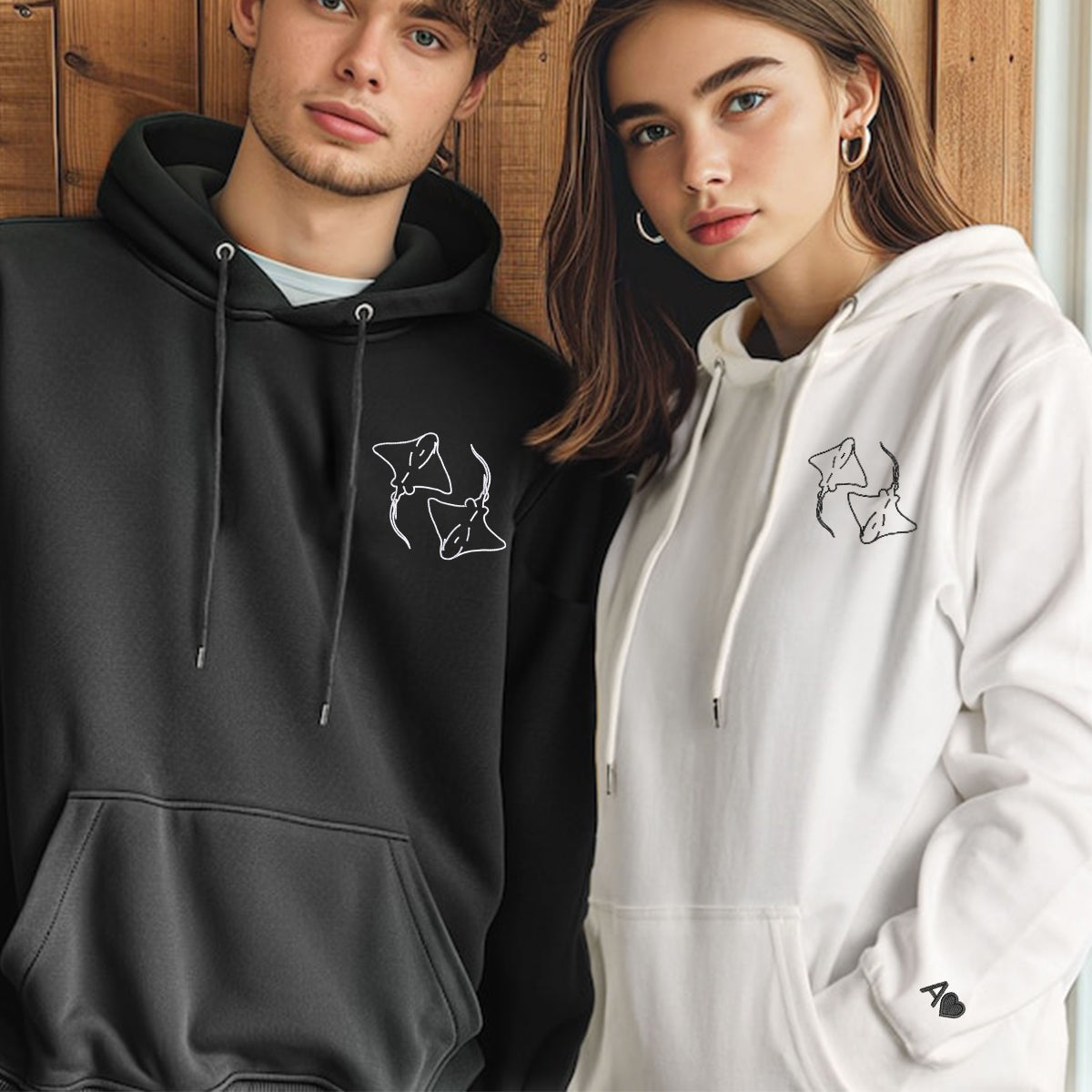 Stingray Love Matching Hoodies for Couples - Custom Embroidered Sweatshirts