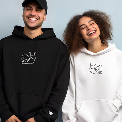 Strawberry Snail Matching Hoodies for Couples - Custom Embroidered Sweatshirts