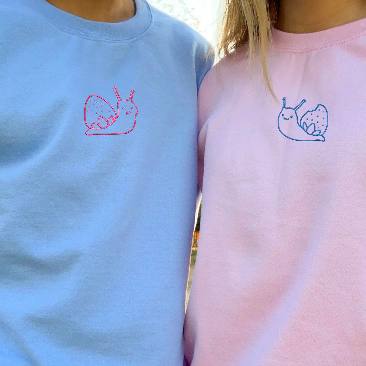 Strawberry Snail Matching Hoodies for Couples - Custom Embroidered Sweatshirts