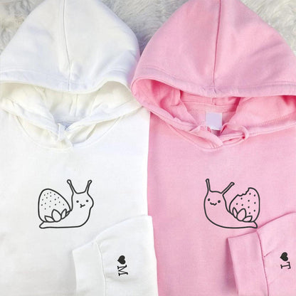 Strawberry Snail Matching Hoodies for Couples - Custom Embroidered Sweatshirts