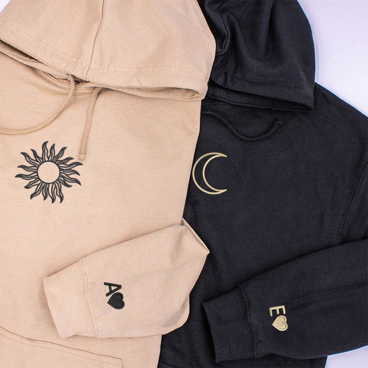 Sun and Moon Matching Hoodies for Couples - Custom Embroidered Couple Sweatshirts