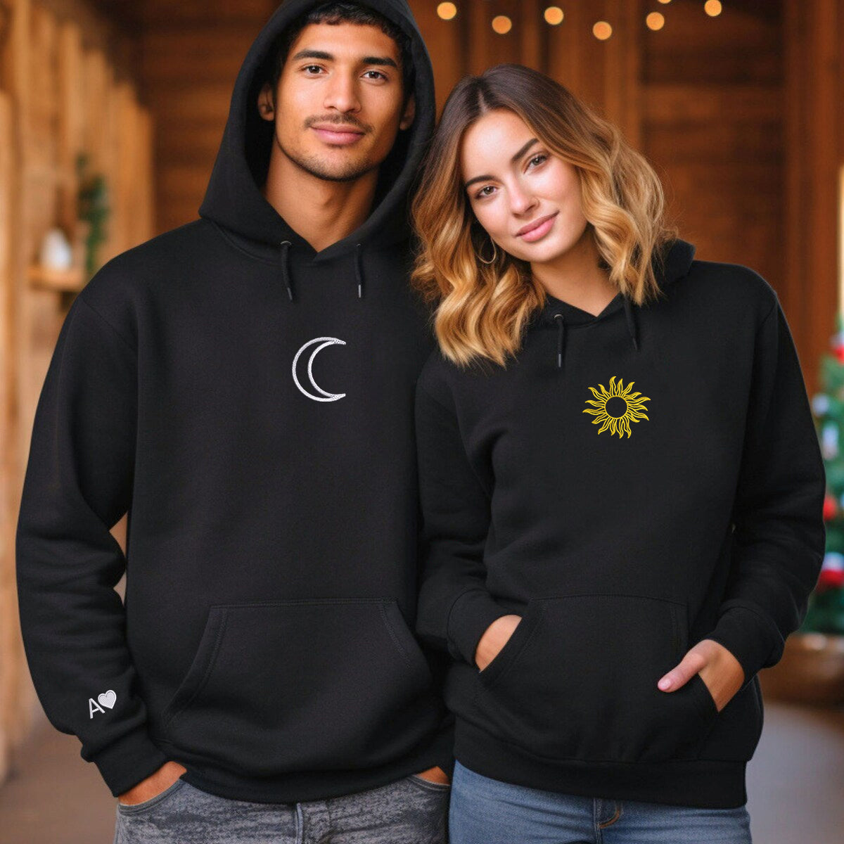 Sun and Moon Matching Hoodies for Couples - Custom Embroidered Couple Sweatshirts