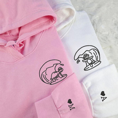 Surfs Up Turtles Matching Hoodies for Couples - Custom Embroidered Sweatshirts