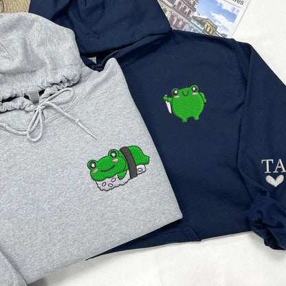 Sushi Frogs Matching Hoodies for Couples - Custom Embroidered Sweatshirts