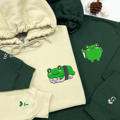 Sushi Frogs Matching Hoodies for Couples - Custom Embroidered Sweatshirts