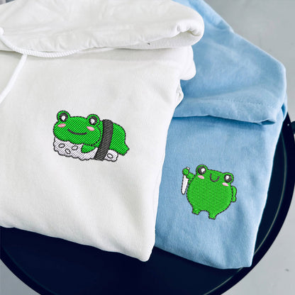 Sushi Frogs Matching Hoodies for Couples - Custom Embroidered Sweatshirts