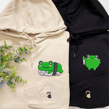 Sushi Frogs Matching Hoodies for Couples - Custom Embroidered Sweatshirts