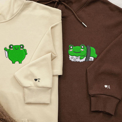 Sushi Frogs Matching Hoodies for Couples - Custom Embroidered Sweatshirts