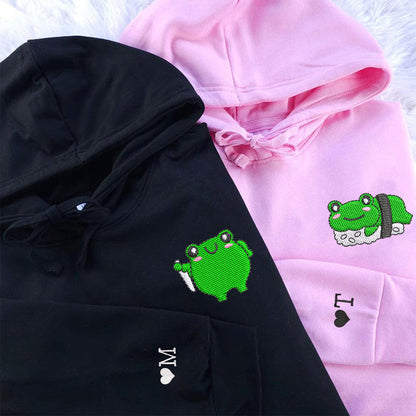 Sushi Frogs Matching Hoodies for Couples - Custom Embroidered Sweatshirts