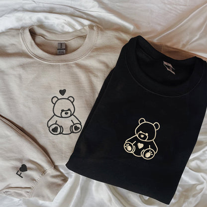 Teddy Bear Love Matching Hoodies for Couples - Custom Embroidered Sweatshirts