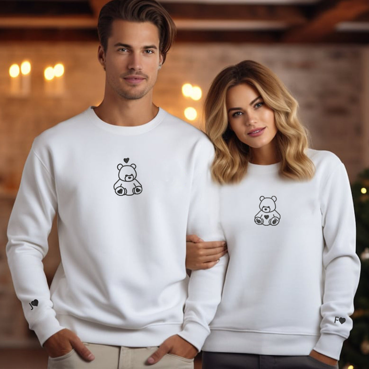 Teddy Bear Love Matching Hoodies for Couples - Custom Embroidered Sweatshirts