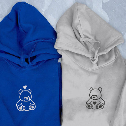 Teddy Bear Love Matching Hoodies for Couples - Custom Embroidered Sweatshirts