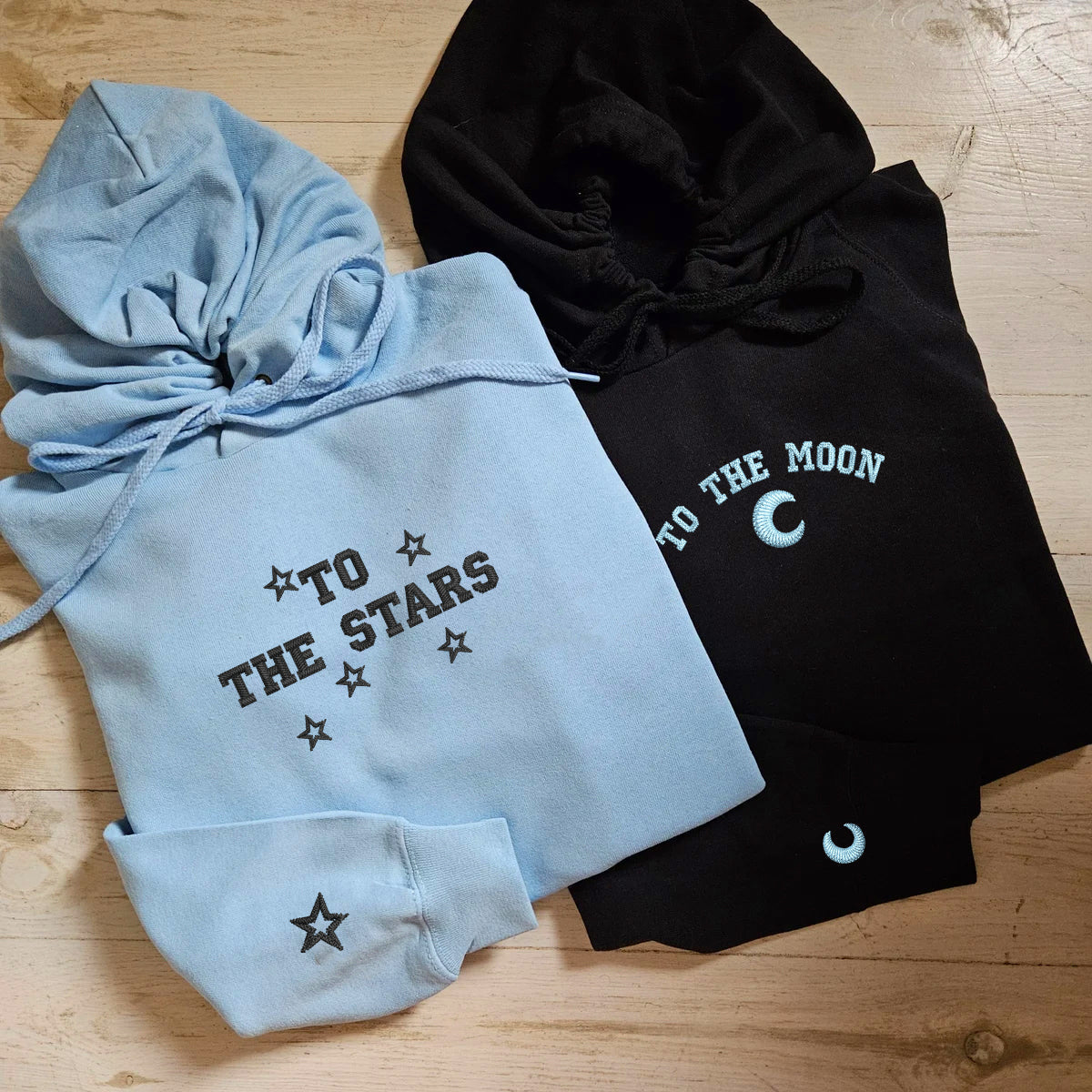 To The Moon and Stars Matching Hoodies for Couples - Custom Embroidered Sweatshirts