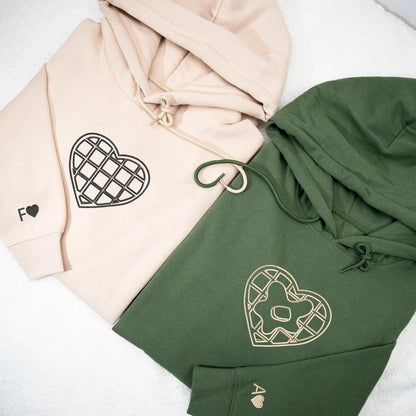 Waffle Hearts Matching Hoodies for Couples - Custom Embroidered Sweatshirts