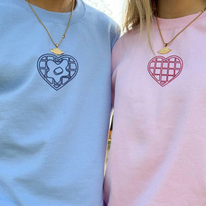 Waffle Hearts Matching Hoodies for Couples - Custom Embroidered Sweatshirts