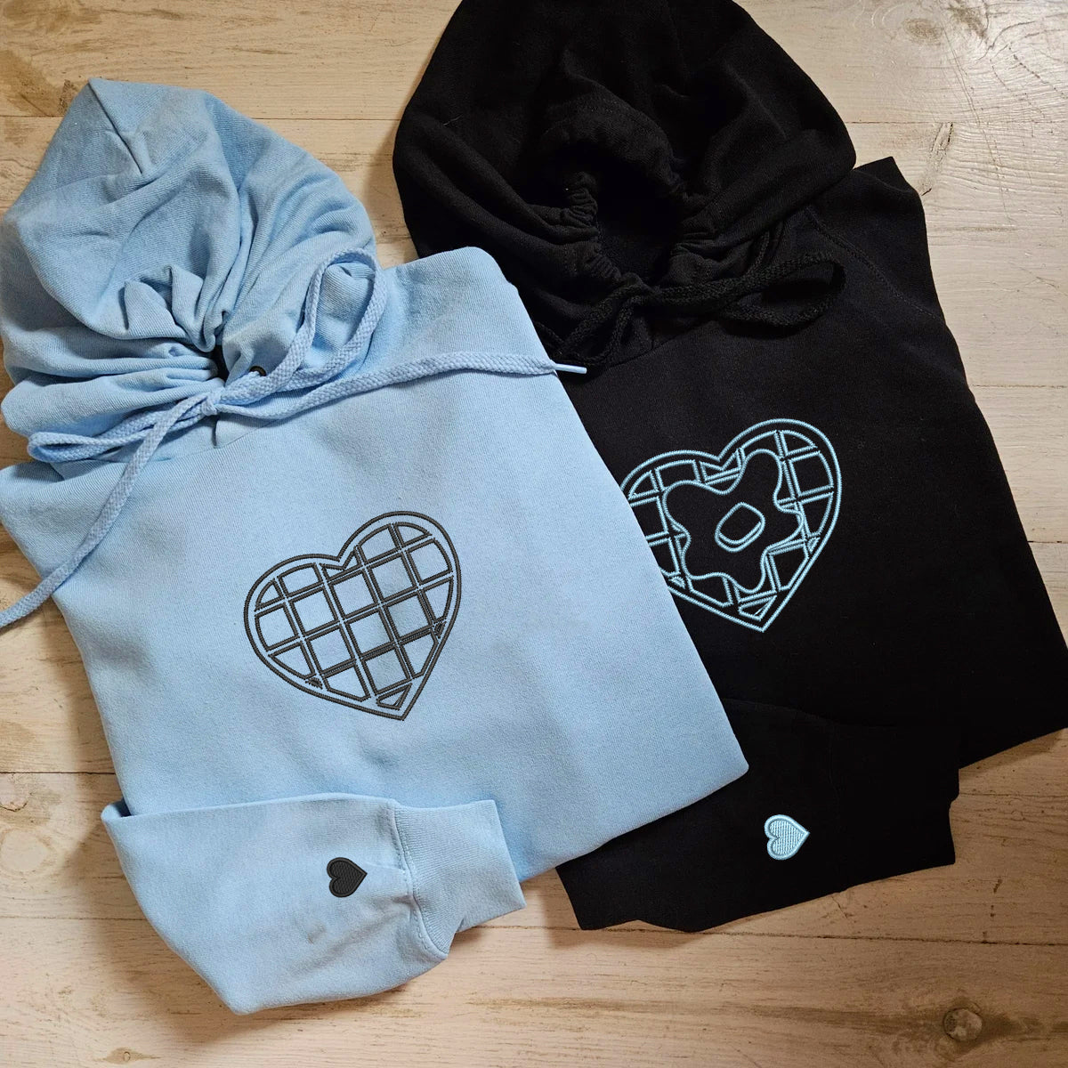 Waffle Hearts Matching Hoodies for Couples - Custom Embroidered Sweatshirts