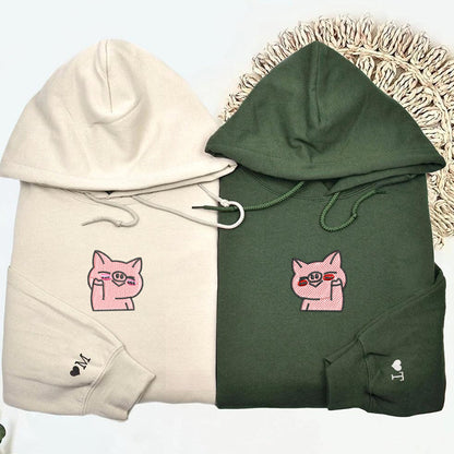 Waving Pigs Matching Hoodies for Couples - Custom Embroidered Sweatshirts