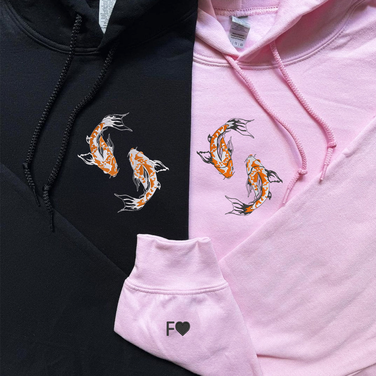 Yin and Yang Koi Fish Matching Hoodies for Couples - Custom Embroidered Sweatshirts