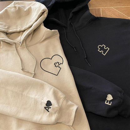 You Complete Me Heart Puzzle Matching Hoodies for Couples - Custom Embroidered Sweatshirts