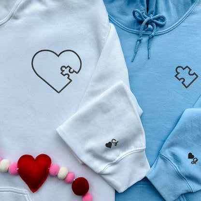 You Complete Me Heart Puzzle Matching Hoodies for Couples - Custom Embroidered Sweatshirts