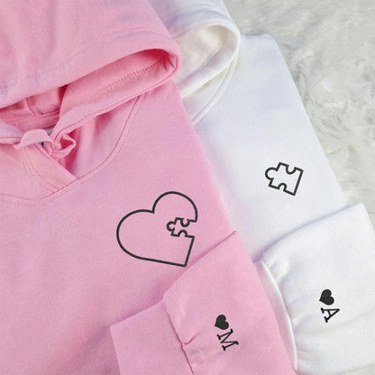 You Complete Me Heart Puzzle Matching Hoodies for Couples - Custom Embroidered Sweatshirts