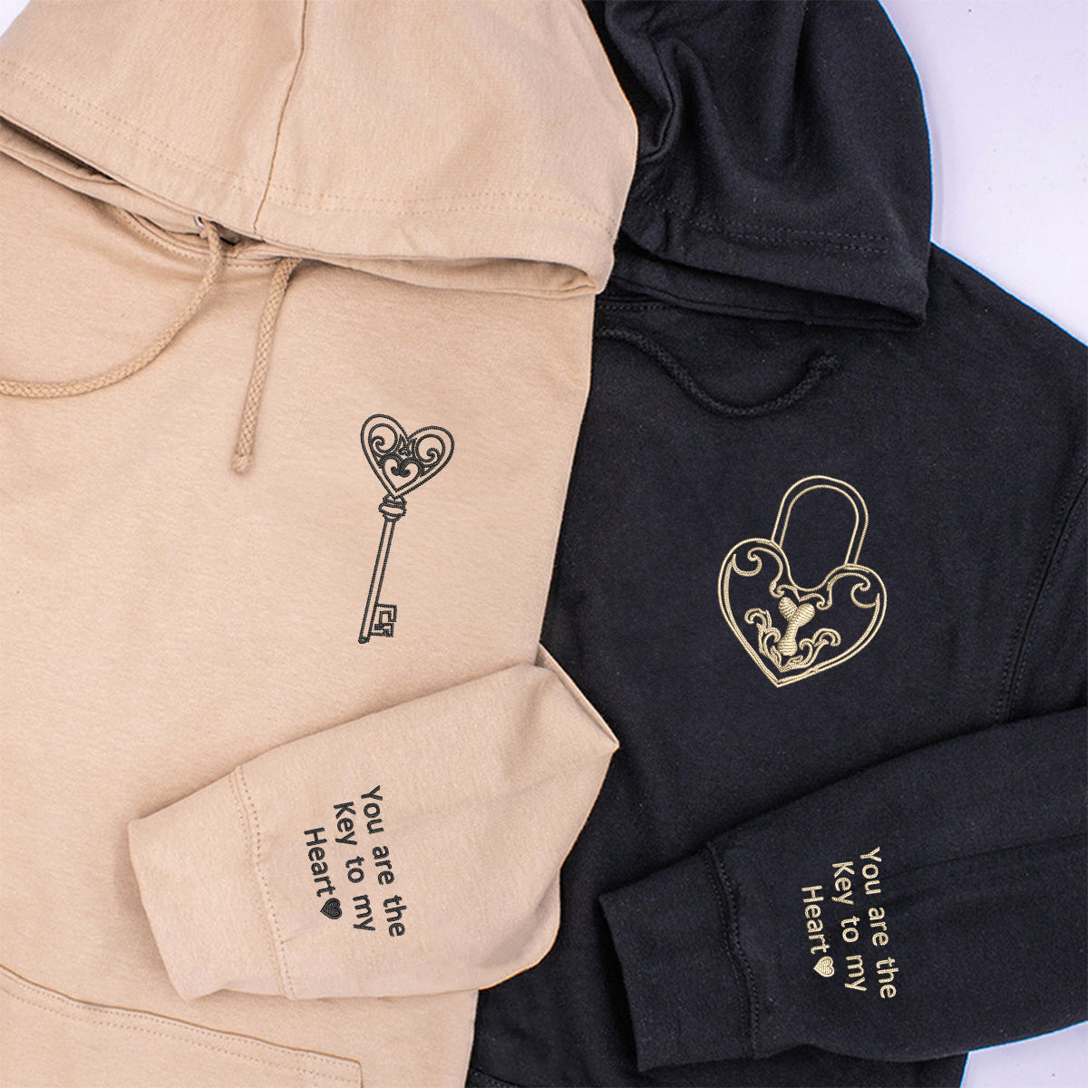 You Are the Key to My Heart Matching Hoodies for Couples - Custom Embroidered Sweatshirts