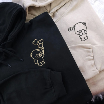 Bear Love Matching Hoodies for Couples - Custom Embroidered Sweatshirts