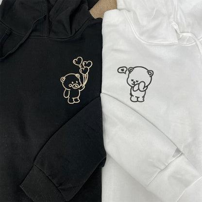 Bear Love Matching Hoodies for Couples - Custom Embroidered Sweatshirts