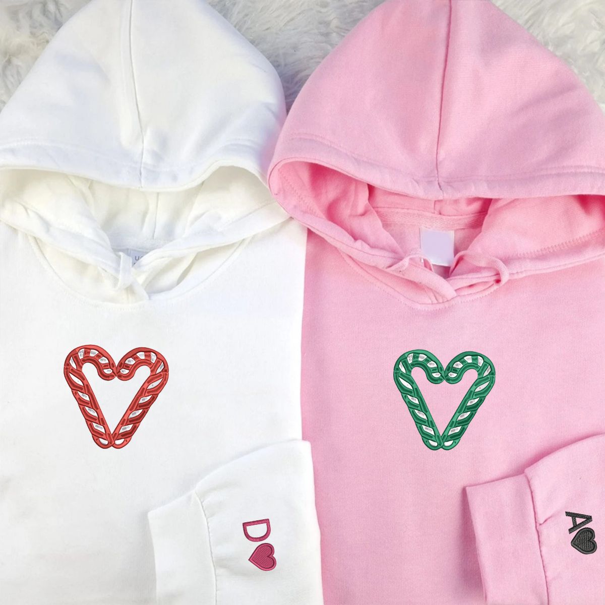 Candy Cane Matching Hoodies for Couples - Custom Embroidered Couple Sweatshirts