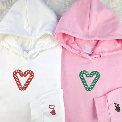 Candy Cane Matching Hoodies for Couples - Custom Embroidered Couple Sweatshirts