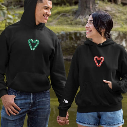 Candy Cane Matching Hoodies for Couples - Custom Embroidered Couple Sweatshirts