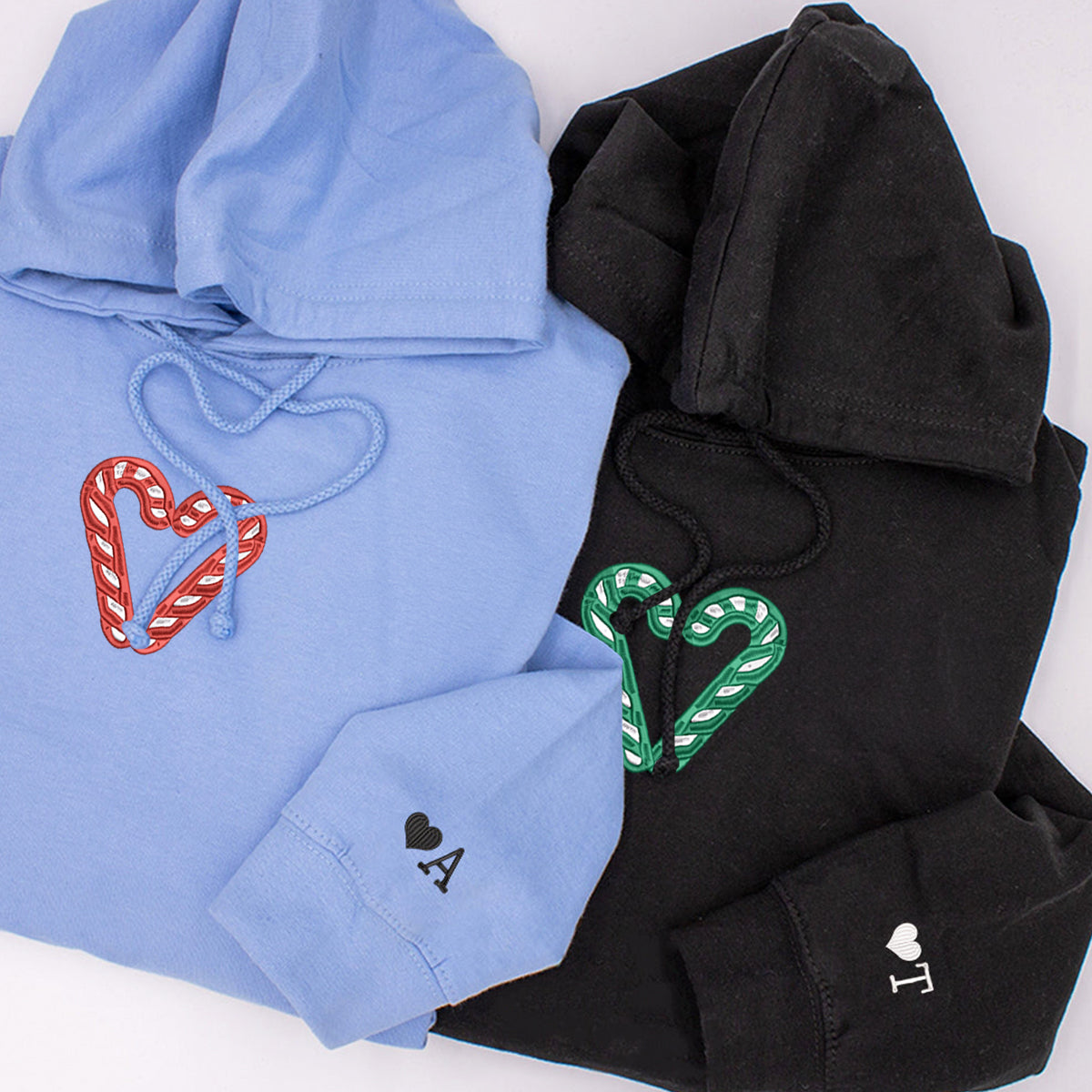 Candy Cane Matching Hoodies for Couples - Custom Embroidered Couple Sweatshirts