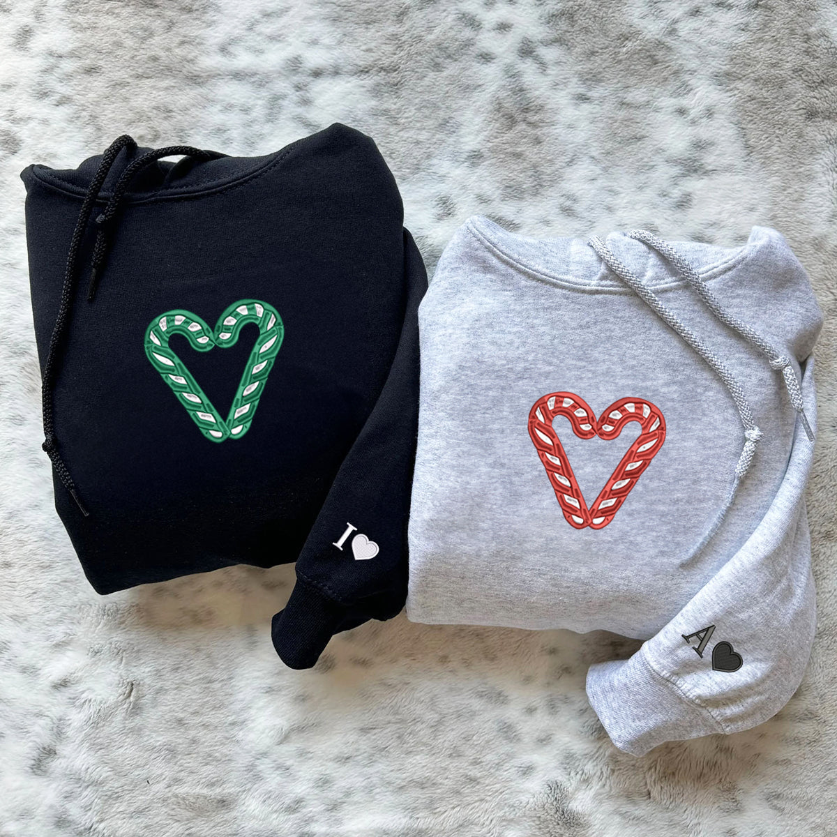 Candy Cane Matching Hoodies for Couples - Custom Embroidered Couple Sweatshirts