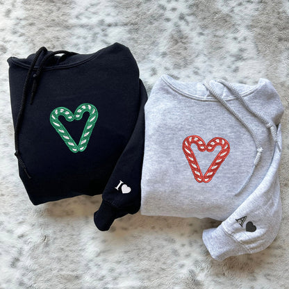 Candy Cane Matching Hoodies for Couples - Custom Embroidered Couple Sweatshirts